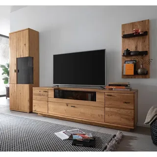 Wohnzimmer Wandregal mit 45 cm Breite in Eiche massiv mit 3 Metallböden in anthrazit - VELJE-05