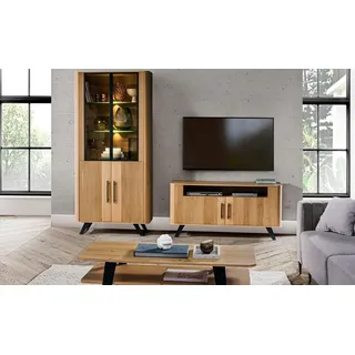 Wohnzimmer 2tlg Vitrine Holzmöbel TV Lowboard s Modern Komplett - Braun