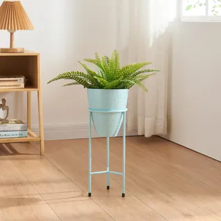 [en.casa] Blumenständer Asten Pflanzenständer mit Blumentopf Metall Hellblau Blumentopfständer Pflanzenregal 40,5x16 cm Blumensäule für innen