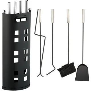 Relaxdays Kaminbesteck 5-teilig Edelstahl Schwarz 0,61 m