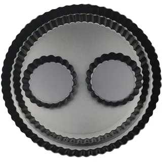 Yamteck Tarteform 28/24/2x10cm mit Hebeboden, Quicheform Antihaftbeschichtung Kohlenstoffstahl für Quiche Tarte Pie Stahl, Pie Form für Obstkuchen Weihnachtsgebäck Familienessen, Festival. 4 Stück
