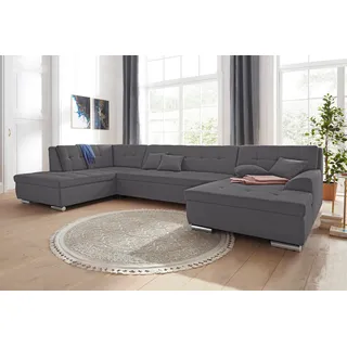 DOMO collection Wohnlandschaft Mikrofaser U-Form 3-Sitzer Schwarz