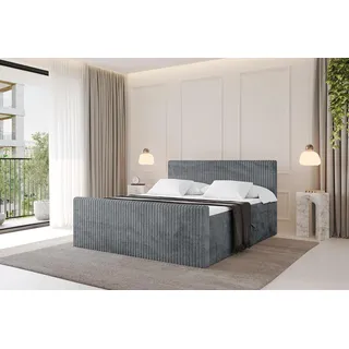 ALTDECOR Boxspringbett mit Fußteil - TOLO-Z 140x200 Cord - Dunkelgrau - Komplett-Set mit Taschenfederkern Matratze und Topper, Polsterbett mit H4-Matratze Bettkästen, Lattenrost, Bett mit Stauraum, Doppelbett, Boxbett - Dunkelgrau
