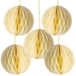 Logbuch-Verlag 5 Papierkugeln mit Magnetverschluss Ø 10 cm Honeycomb Weihnachtskugeln aus Papier Creme Beige
