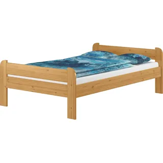 Breites Einzelbett 120x200 Kiefer Echtholz in Eiche gebeizt mit wählbarem Zubehör V-60.39-12ERollrost inkl. - Naturbelassen
