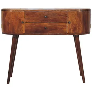 Artisan Furniture Konsolentisch IN Kastanienfarbe, 2 Schubladen, 2 Seitenschränke, Braun , Braun , Holz , Echtholz,Mangoholz , Achteckig , 35x91x110 cm , FSC 100% , Wohnzimmer, Wohnzimmertische, Konsolentische