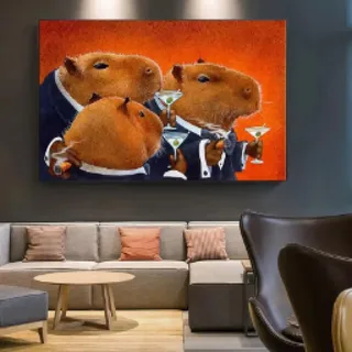ADOHOME The Capybara Club Abstrakte Tiere trinken Cocktail Kunst Poster Leinwand Gemälde Wanddrucke Bild Wohnzimmer Dekor 60 x 80 cm rahmenlos