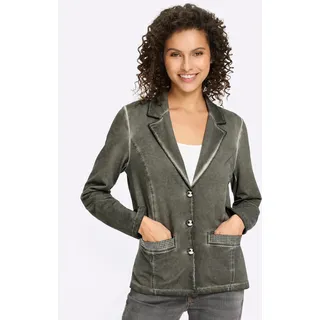 Sweatblazer HEINE "Sweatblazer", Damen, Gr. 42, grau (khaki), 95% Baumwolle, 5% Elasthan, Blazer Sweatblazer