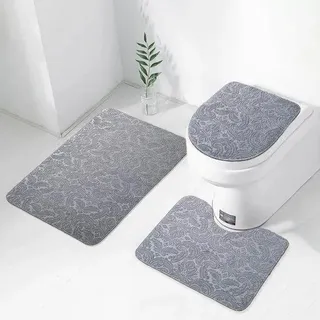 Unyqoos® dreiteiliges Badezimmerset mit Jacquard-Muster und ultraweichem Material in grauer Farbe