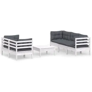 vidaXL 6-tlg. Garten-Lounge-Set mit Anthrazit Kissen Kiefernholz - Weiß