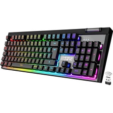 Empire Gaming - Clavier Gaming RF-K308 Sans Fil AZERTY (Layout Français) - Wireless Keyboard 2.4 GHz RGB - PC PS4 PS5 Xbox One/Series - Molette de Volume - 12 Touches Multimédia
