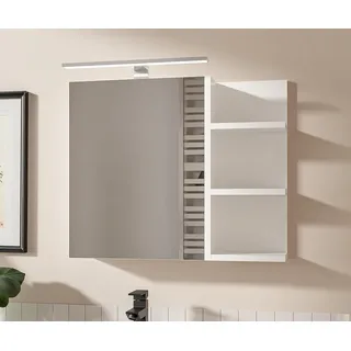 HAJDUK FURNITURE Badspiegelschrank 60x50 cm Weiß mit LED – Spiegelschrank Bad mit Beleuchtung 1 Tür grifflos mit Ablagen rechts - Weiß