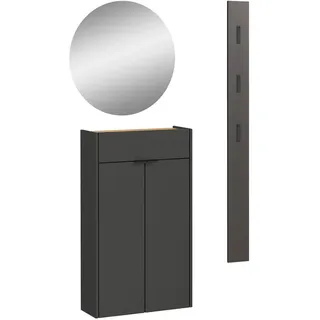 Garderobe , Graphitfarben, Eichefarben , Glas, Holzwerkstoff , 3-teilig , 86x200x22 cm , Garderobe, Garderoben-Sets & Garderoben-Serien, Garderoben-Sets