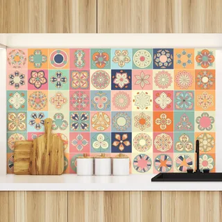 Ambiance Sticker Selbstklebende Wandtattoo Aufkleber, Wanddekoration, Fliesenaufkleber für Badezimmer und Küche Montevideo - 60 Stück Aufkleber 15 x 15 cm