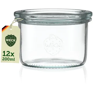 Weck Gläser 150ml – 12er Set mit Deckeln – Sturzform – robuste, stapelbare Dessertgläser, Einkoch- & Einmachgläser – klein – Weckglas ideal für Nachtisch