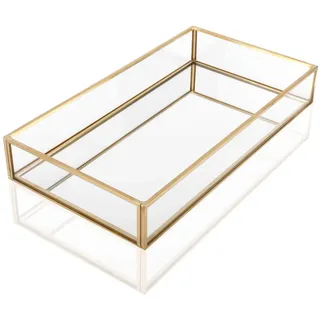 Homtone 30x20x5cm Retro Spiegeltablett Dekotablett Gold Tablett, Glass Kosmetik Organizer Aufbewahrung Tablett für Schminktisch Dekor