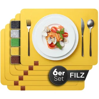 Sidorenko Tischsets aus Filz beidseitig gelb 44x32cm - 6er Set - Platzsets Waschbar- Filzuntersetzer für Esstisch, Küche & Alltag - Platzdeckchen rund - Tischuntersetzer - Filzmatte - Placemat