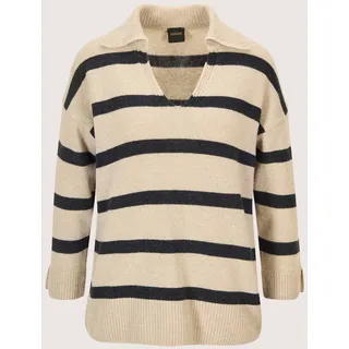 MADELEINE Longpullover "Strickpullover Stilvoller Wollpullover mit Polokragen" Polokragen mit V-Ausschnitt, beige, melange, nebelblau