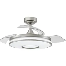 Eden pulse Deckenventilator, Nickel, 6 Geschwindigkeiten, 3 ausklappbare Flügel, 39/49 x 45/109 cm, Fernbedienung, Timer