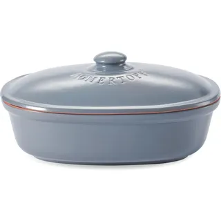Romertopf Brottopf oval MAXI 6,5 Liter - Brotkasten Blau-Grau aus Keramik - Atmungsaktiver Tontopf für langanhaltende Frische von Brot und Brötchen