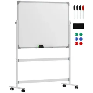 Homcom Whiteboard,120 x 90 cm, magnetisch, drehbar, mobil, inkl. Marker & Schwamm , Weiß , Metall , 50x165x127 cm , Bilder & Rahmen, Pinnwände & Magnettafeln