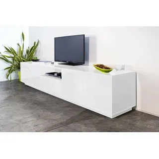 Dmora - TV-Schrank Oreste, niedriges Wohnzimmer-Sideboard, Fernsehständer-Basis, 100% Made in Italy, 220 x 41 x 46 cm, glänzendes Weiß,