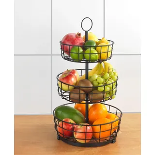 Multi-Korb-Etagère mit 3 Etagen, Offenes Etagère aus stabilem, Pulverbeschichtetem Metall, 28 x 49 x 28 cm