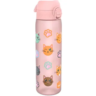ion8 Trinkflasche, 500 ml, Auslaufsicher, Einhandöffnung, Sichere Verriegelung, Spülmaschinenfest, BPA-frei, Tragegriff, Klappdeckel, Leicht zu Reinigen, Klimaneutral, Katzen-Design