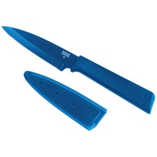 KUHN RIKON 26603 Colori+ Rüstmesser gerade Klinge mit Klingenschutz, antihaftbeschichtet, Edelstahl, 19 cm, blau