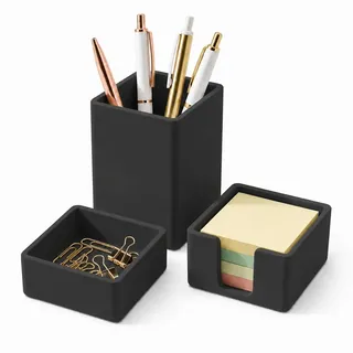 minimaliving ästhetisches Silikon-Schreibtisch-Organizer-Set,3-teilig,modernes Büro-Stifte Organizer mit Stiftehalter,Büroklammern-Ablage,Haftnotizhalter,stilvolle funktionale Büro Organizer(Schwarz)