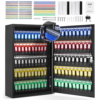 VEVOR Schlüsselschrank Schlüsselkasten 200 Schlüssel, Schwarz Schlüsselbox Schlüsseltresor Einstellbar, Abschließbarer Schlüsselschrank mit 20 Schlüsselhaltern, 2 Schlüsseln & 4 Karteikarten
