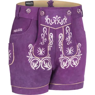 PAULGOS Damen Trachten Lederhose + Träger, Echtes Leder, Kurz in 8 Farben Gr. 34-50 M2 - Lila