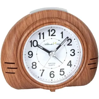 Atlanta Green 2502/23 Wecker Quarz analog leise ohne Ticken mit Licht Snooze - Braun