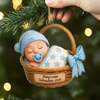 Geschenke Mall Personalisiertes Ornamente - Babys Erstes Weihnachten Mondsichel - Personalisierte weihnachtskugeln, Babys erste Bilder, Erstes Weihnachten Baby (Junge #2)