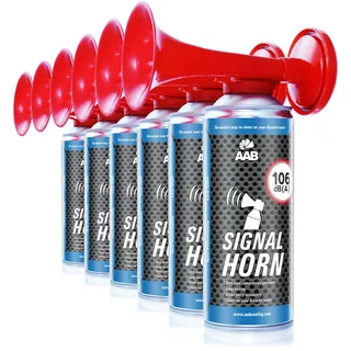 AAB Signal Horn 6x Druckluftfanfare nicht brennbar-106 dB(A), Bis zu 120 Signale, Fanfare für Fußball EM 2024, Europameisterschaft, Tröten Fussball, Laut Air Horn, Gashupe, Drucklufttröte, Superfans