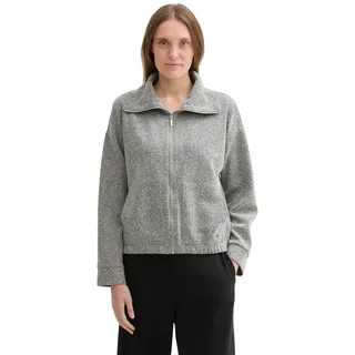 Sweatjacke TOM TAILOR, Damen, Gr. XXXL(46), grau (grau heringbone boucle), Web, Obermaterial: 60% Polyester, 40% Baumwolle, meliert, unifarben, bequem hüftlang, Rundhals, Bündchen, Sweatjacken Sweatjacke, mit großem Stehkragen