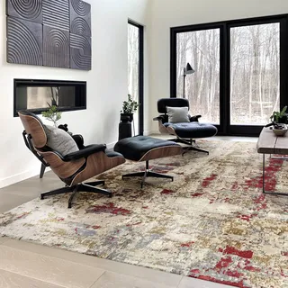 HAMID – Zeitgenössischer Wollteppich Alpes, moderner weicher Teppich, Großer Teppich für Wohnzimmer, Schlafzimmer, Wohnzimmer (Beige Rot, 300 x 250 cm)