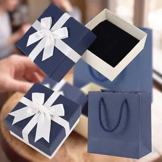 FRTAOOP Kleiner Geschenkboxen zum Verpacken von Schmuck - 7,5x7,5x3,5cm | Passt mühelos in kleine Handtaschen - Geschenke wie verpackte Ringe & Halsketten können jederzeit überreicht werden - Blau