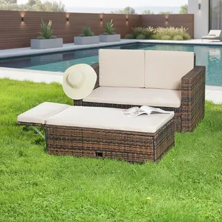 Mucola Gartenmöbel Polyrattan Lounge Sessel Sofa Bank Tisch Fußbank klappbar Rattan Gartenset Outdoor Sitzmöbel - Braun - Braun