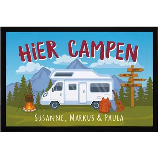 SpecialMe® Fußmatte Camping personalisiert mit Namen Geschenk für Wohnmobilbesitzer Familie rutschfest & waschbarr Schwarz 60x40cm