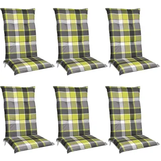 Beautissu Hochlehner Auflage 120 x 50 x 6 cm grün kariert 6-tlg.