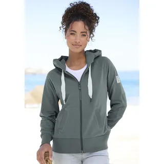 Kapuzensweatjacke ELBSAND "Kelda", Damen, Gr. S (36), blau (petrol), angeraute Sweatware, Obermaterial: 95% Baumwolle, 5% Elasthan, unifarben, figurumspielend hüftlang, angesetztes Bündchen, Sweatjacken Kapuzensweatjacke, mit Logo-Stickerei an der Kapuze, Basic, Topseller