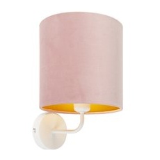 Vintage Wandlampe weiß mit rosa Veloursschirm - Matt