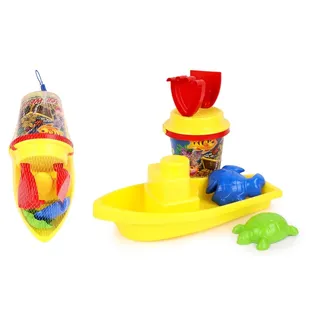 BLUE SKY - Boot und Zubehör - Strandspiel - 045604 - Mehrfarbig - 7 Teile - Kunststoff - 32 cm x 17 cm - Kinderspielzeug - Outdoor-Spiel - Ab 12 Monaten