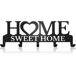 SirHoldeer Kleiderhaken Wand, Garderobenhaken Schwarz, Hakenleiste Garderobe, Jackenhalter Wand, Garderobenpaneel mit 5 Haken, Garderobenleiste Vintage, Wandgarderobe Flur, Haken zum Einhängen