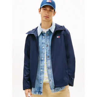 Outdoorjacke TOMMY JEANS "TJM OUTDOOR SHELL", Herren, Gr. L, blau (schwarz night navy), Web, Obermaterial: 100% Nylon, regular fit normal, Rundhals, eingesetzt elastischer Bund, Jacken Outdoorjacke, Windsheeter Windjacke Packable Fahrradjacke Regular fit mit Kapuze