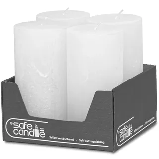 DecoLite: Stumpenkerzen Rustik 4er Set 140x70 mm | Selbstverlöschend Safe Candle | Durchgefärbt RAL-zertifiziert | Brenndauer ca. 69h | Made in Germany | Rustik Deko Kerzen (weiss)