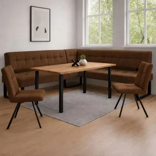Eckbankgruppe HOME AFFAIRE "Mia Essecke, Sitzgruppe, Eckbankgruppe, Küchenbankgruppe", terra, terra, schwarz, B:207cm H:61cm T:167cm, Holzwerkstoff, Massivholz, Metall, Polyester, Sitzmöbel-Sets, Eckbankgruppe, Eckbank mit Wellenfederung; Tisch in Eiche massiv
