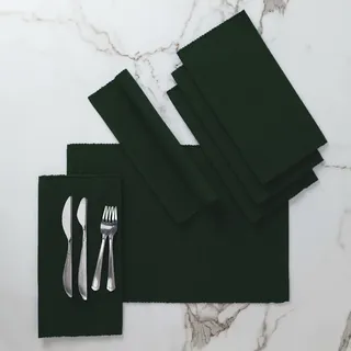 Encasa XO Platzsets Esstisch Set von 6 | Dunkelgrün | Fein gerippte Baumwoll-Tischunterlage | Größe 48x32 cm | Maschinenwaschbar