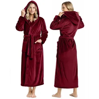 NY Threads Bademantel für Damen, mit Kapuze, Plüsch-Fleece, langer Bademantel für Damen, flauschig weicher Damen-Bademantel